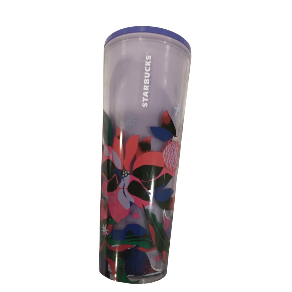 Starbucks Winter Holiday Floral Tumbler 24oz Purple Lid‎